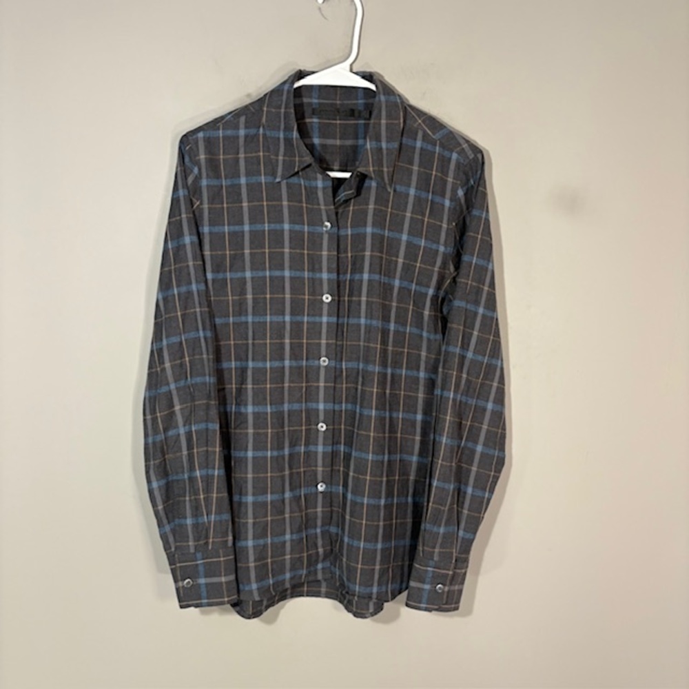 Jenni Kayne Shirt Womens XS Gray Plaid Collared Button Long Sleeve Cotton Top